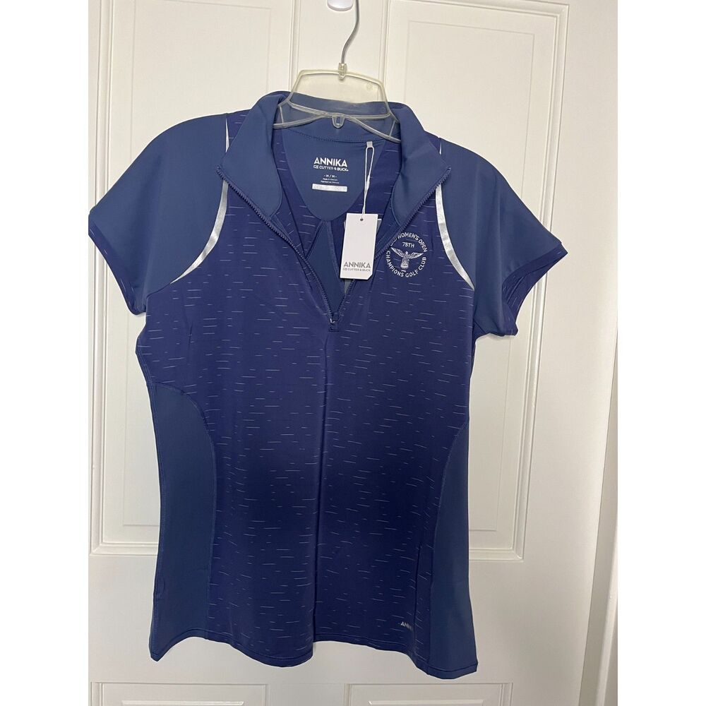 NWT Annika Cutter Buck US Women’s Open 75th Golf Polo M DryTec 50+ Blue